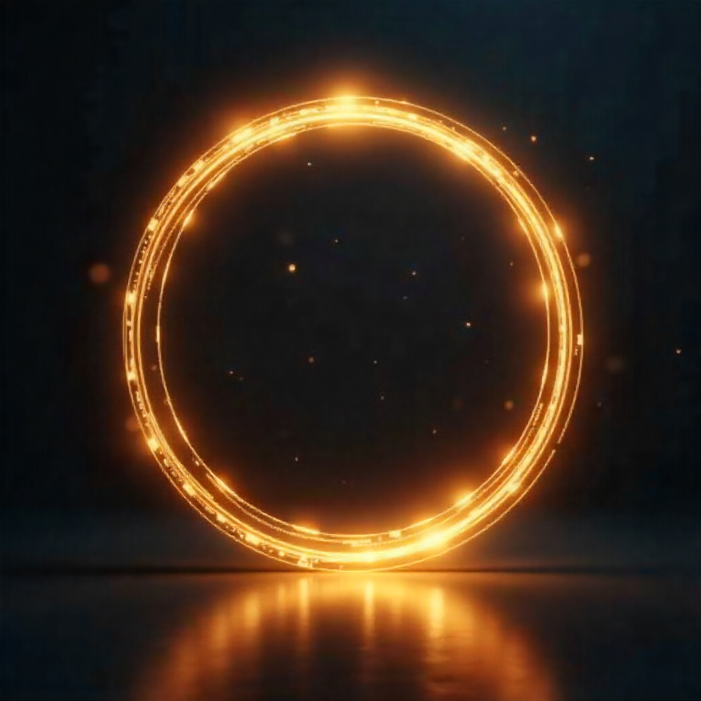 Illustration d’un cercle de néon doré incandescent et vibrant sur fond noir, représentant l’unité, la cohérence et la complétude, symbolisant l’accompagnement structuré et humain proposé par Cedar Novarium pour les établissements CHR.